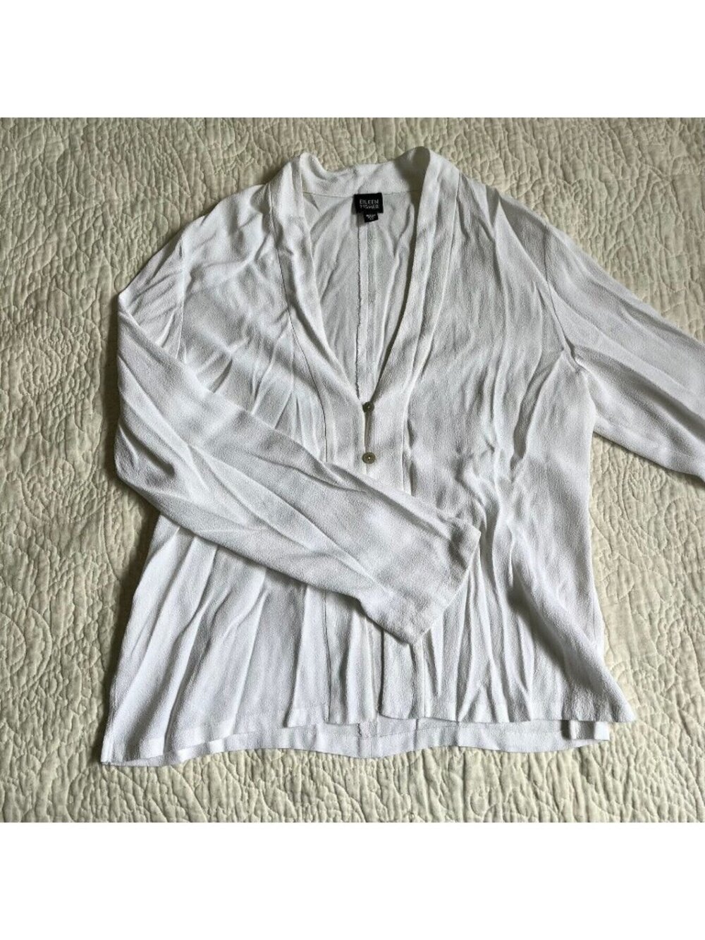 Eileen Fisher Womens Sweater White 100% Rayon Buttons Cardigan Size Medium